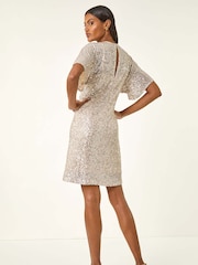 Roman Metallic Sequin Twist Front Stretch Dress - Image 3 of 5