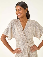 Roman Metallic Sequin Twist Front Stretch Dress - Image 4 of 5