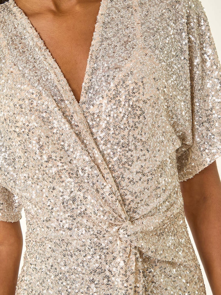 Roman Metallic Sequin Twist Front Stretch Dress - Image 5 of 5 Roman Metallic Sequin Twist Front Stretch Dress - Image 5 of 5