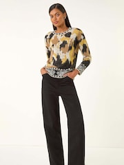 Roman Black Abstract Jacquard Knit Jumper - Image 1 of 5
