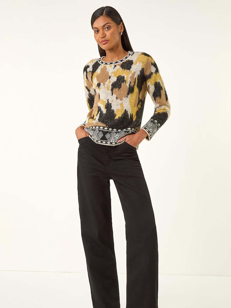 Roman Black Abstract Jacquard Knit Jumper - Image 1 of 5 Roman Black Abstract Jacquard Knit Jumper - Image 1 of 5