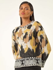 Roman Black Abstract Jacquard Knit Jumper - Image 3 of 5