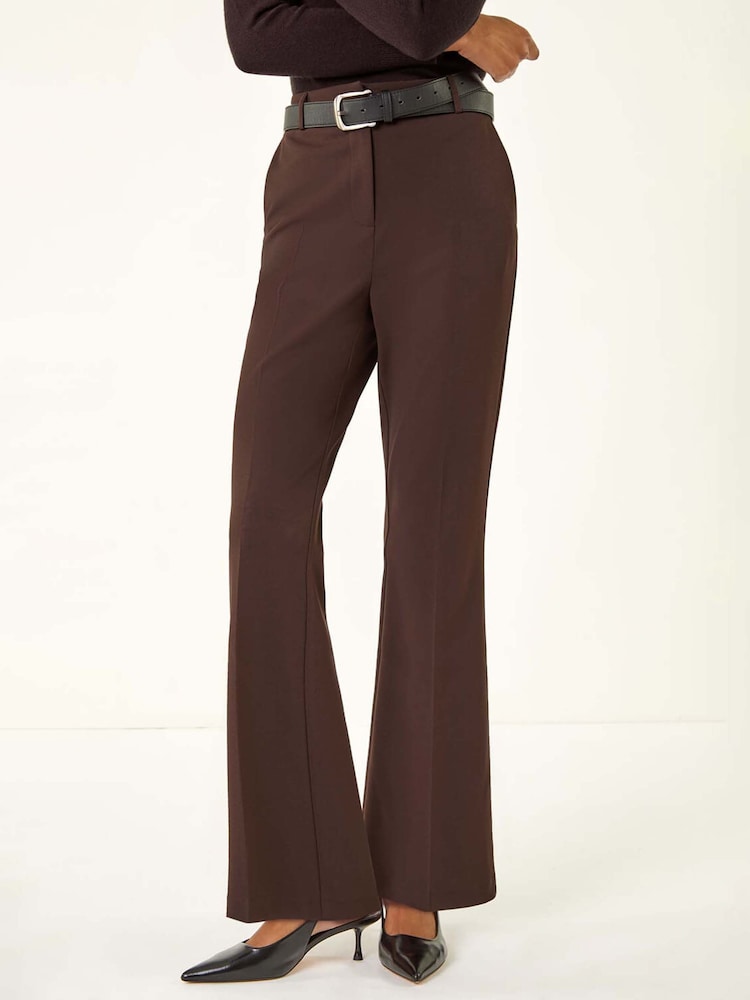 Roman Brown Bootcut Leg Stretch Trousers - Image 1 of 5 Roman Brown Bootcut Leg Stretch Trousers - Image 1 of 5