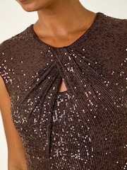 Roman Brown Sequin Twist Front Stretch Dress - Image 5 of 5