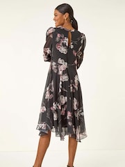 Roman Black Floral Print Hanky Hem Dress - Image 3 of 5