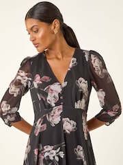 Roman Black Floral Print Hanky Hem Dress - Image 4 of 5