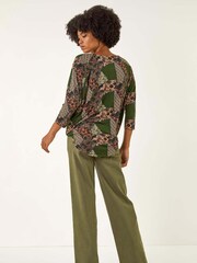 Roman Green Floral Patchwork Stretch T-Shirt - Image 4 of 5