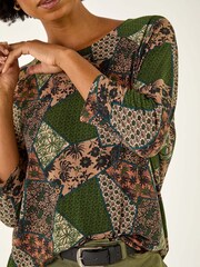 Roman Green Floral Patchwork Stretch T-Shirt - Image 5 of 5