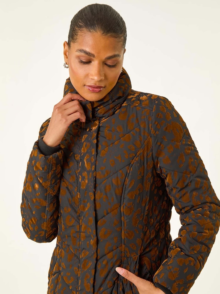Roman Brown Animal Flock Detail Padded Coat - Image 1 of 5 Roman Brown Animal Flock Detail Padded Coat - Image 1 of 5