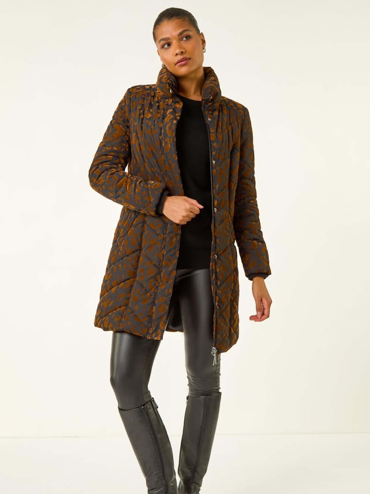 Roman Brown Animal Flock Detail Padded Coat - Image 2 of 5 Roman Brown Animal Flock Detail Padded Coat - Image 2 of 5