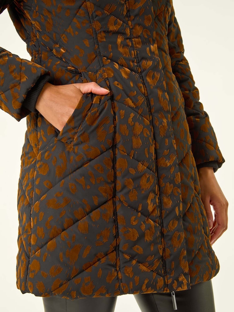 Roman Brown Animal Flock Detail Padded Coat - Image 5 of 5