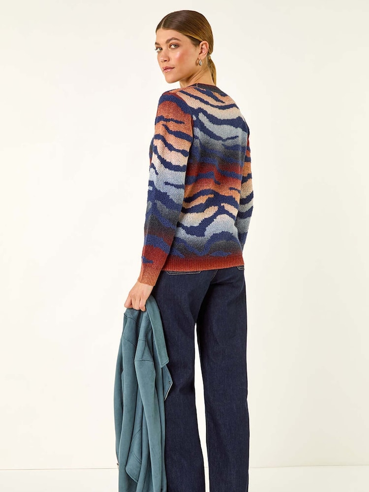Roman Blue Contrast Animal Print Knit Jumper - Image 2 of 5