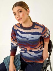 Roman Blue Contrast Animal Print Knit Jumper - Image 4 of 5