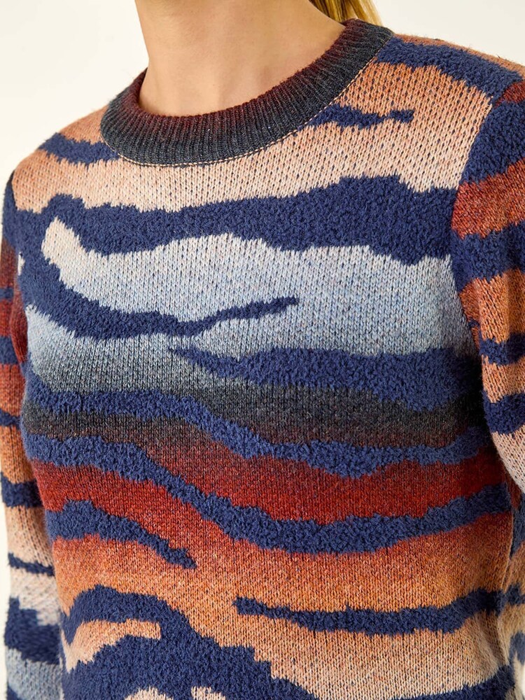 Roman Blue Contrast Animal Print Knit Jumper - Image 5 of 5