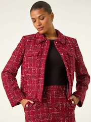 Roman Red Luxury Boucle Textured Jacket - Image 4 of 5