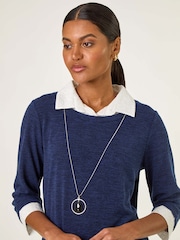 Roman Blue Mock Broderie Shirt Contrast Blouse - Image 4 of 5