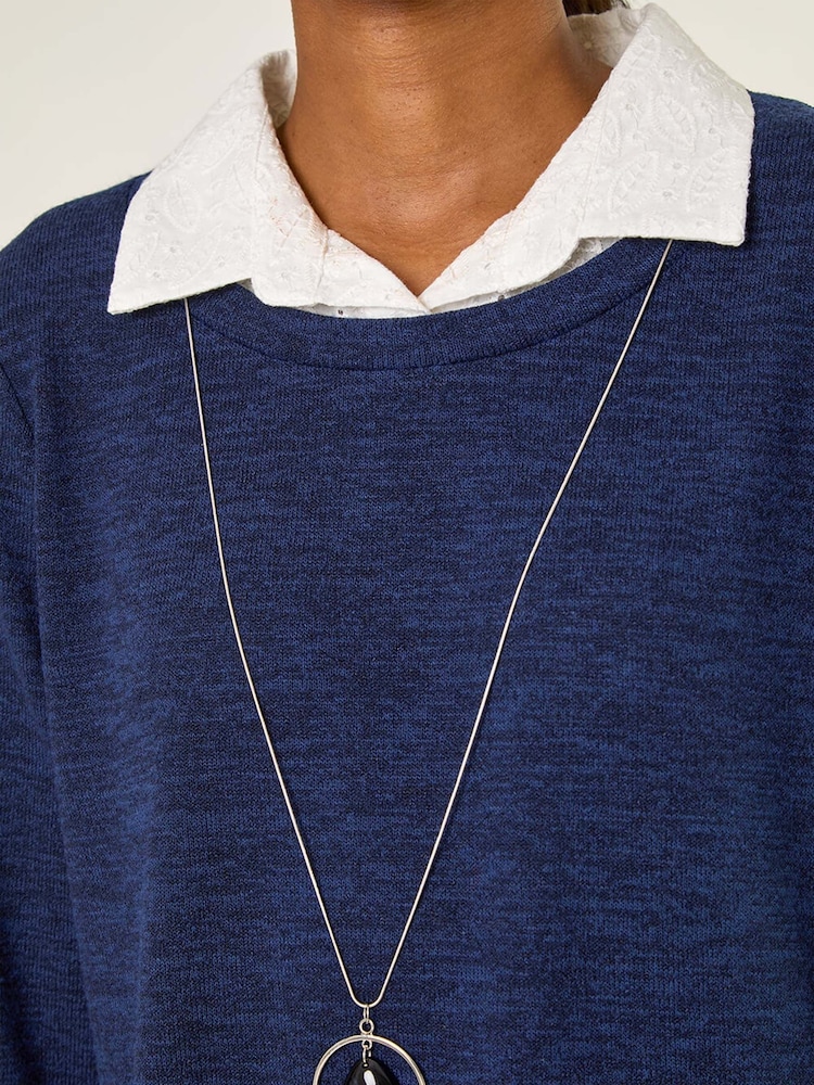 Roman Blue Mock Broderie Shirt Contrast Blouse - Image 5 of 5 Roman Blue Mock Broderie Shirt Contrast Blouse - Image 5 of 5