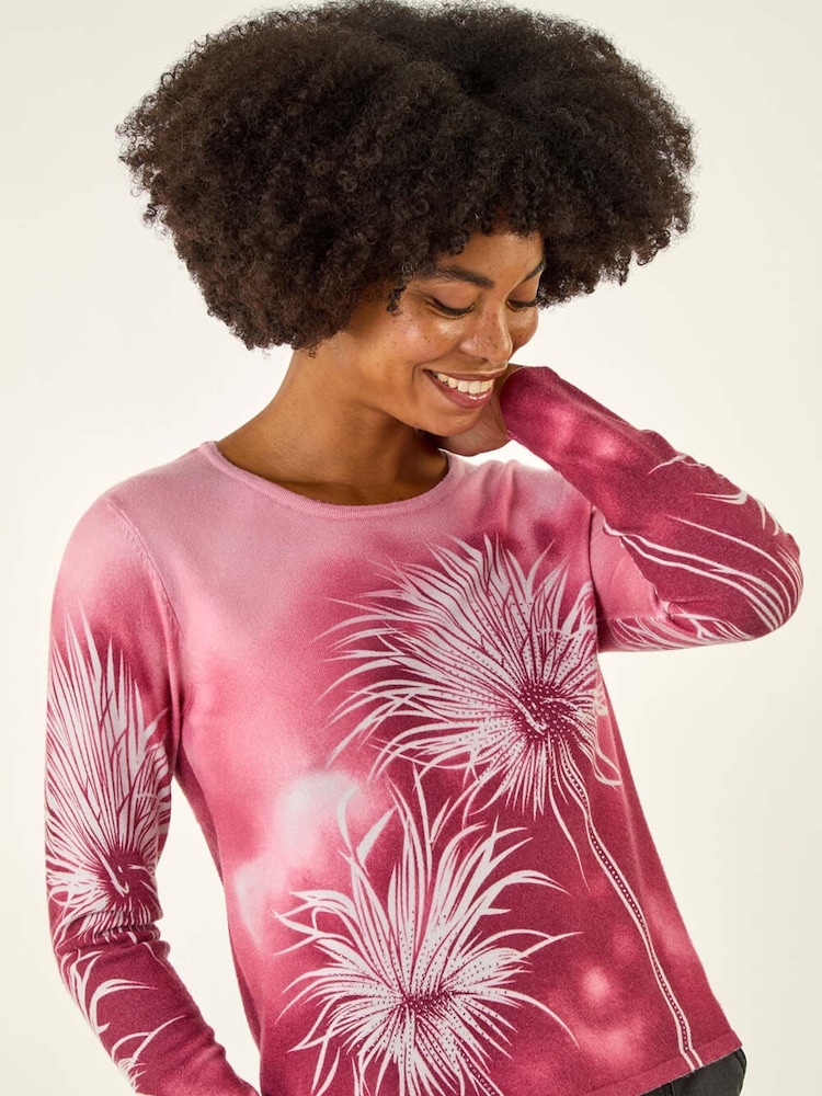 Roman Pink Floral Print Knit Jumper - Image 1 of 5