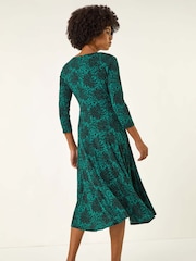 Roman Green Speckled Print Wrap Bodice Midi Dress - Image 3 of 5