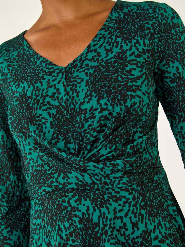 Roman Green Speckled Print Wrap Bodice Midi Dress - Image 5 of 5 Roman Green Speckled Print Wrap Bodice Midi Dress - Image 5 of 5