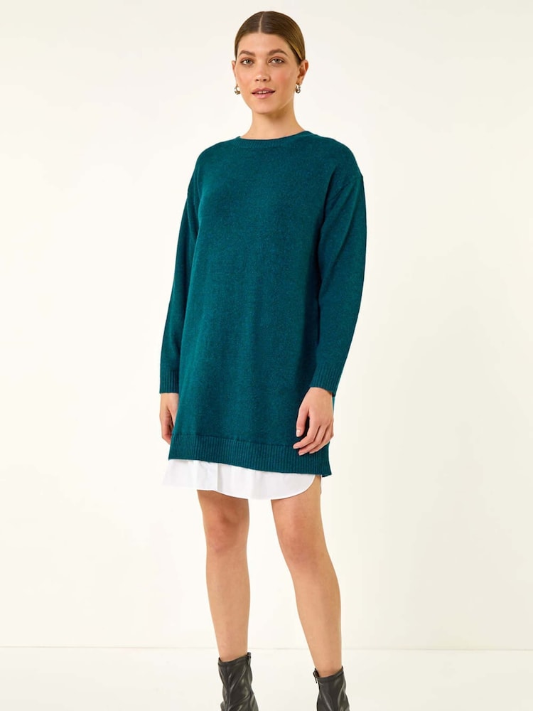 Roman Blue Mock Shirt Knitted Dress - Image 1 of 6 Roman Blue Mock Shirt Knitted Dress - Image 1 of 6