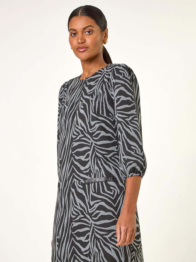 Roman Grey Animal Print Stretch Dress - Image 2 of 5