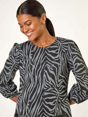 Roman Grey Animal Print Stretch Dress - Image 4 of 5