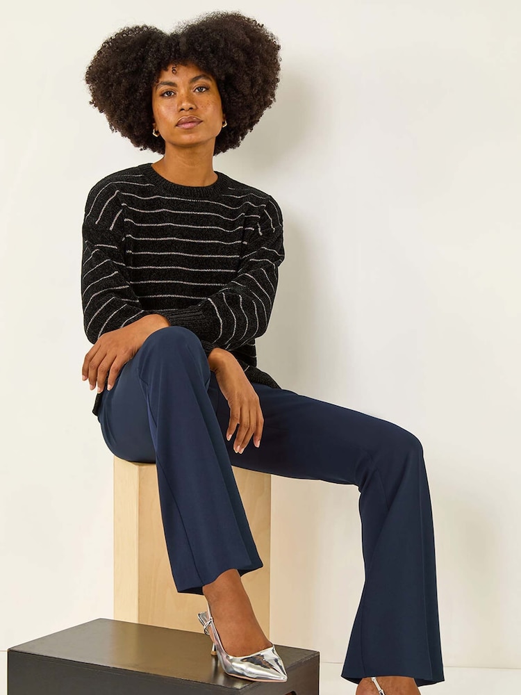 Roman Blue Bootcut Leg Stretch Trousers - Image 1 of 5 Roman Blue Bootcut Leg Stretch Trousers - Image 1 of 5