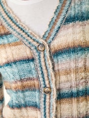 Roman Blue Stripe Buttoned Cable Knit Cardigan - Image 4 of 5