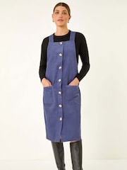 Roman Blue Corduroy Pinafore Midi Dress - Image 1 of 5