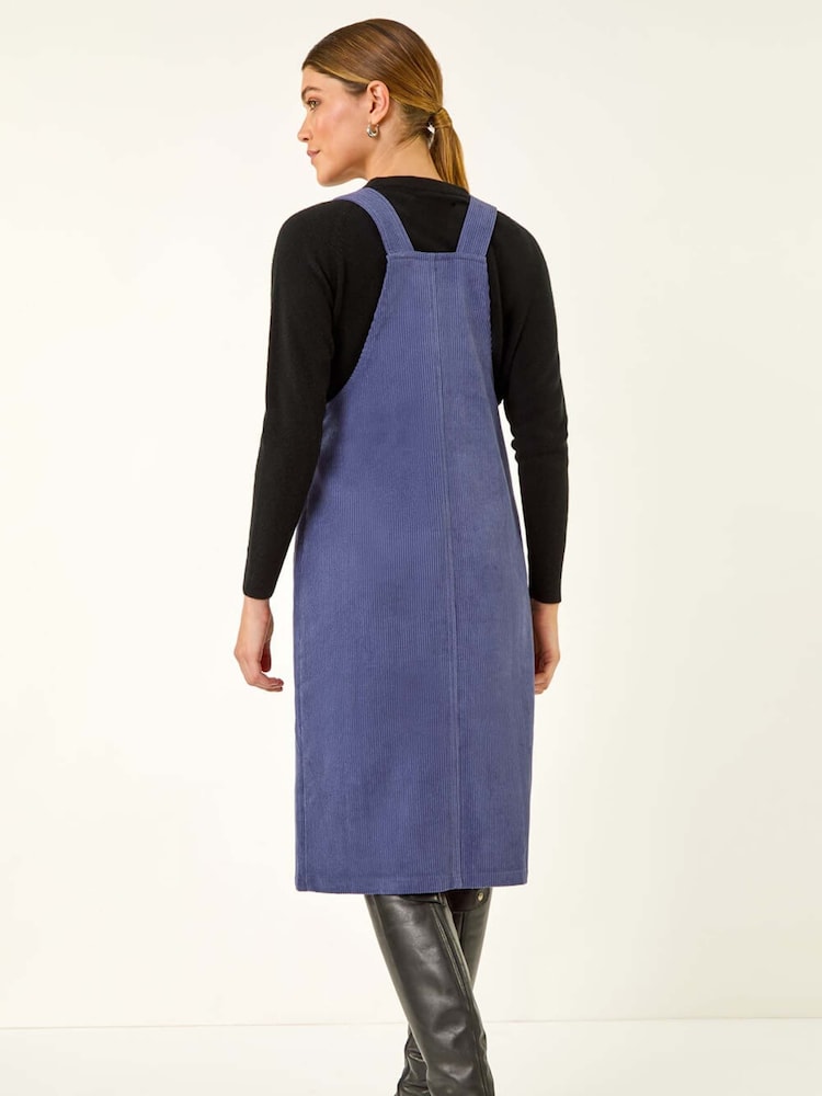 Roman Blue Corduroy Pinafore Midi Dress - Image 2 of 5 Roman Blue Corduroy Pinafore Midi Dress - Image 2 of 5