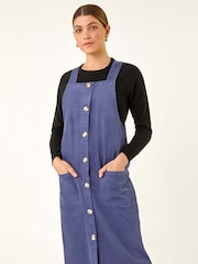 Roman Blue Corduroy Pinafore Midi Dress - Image 3 of 5