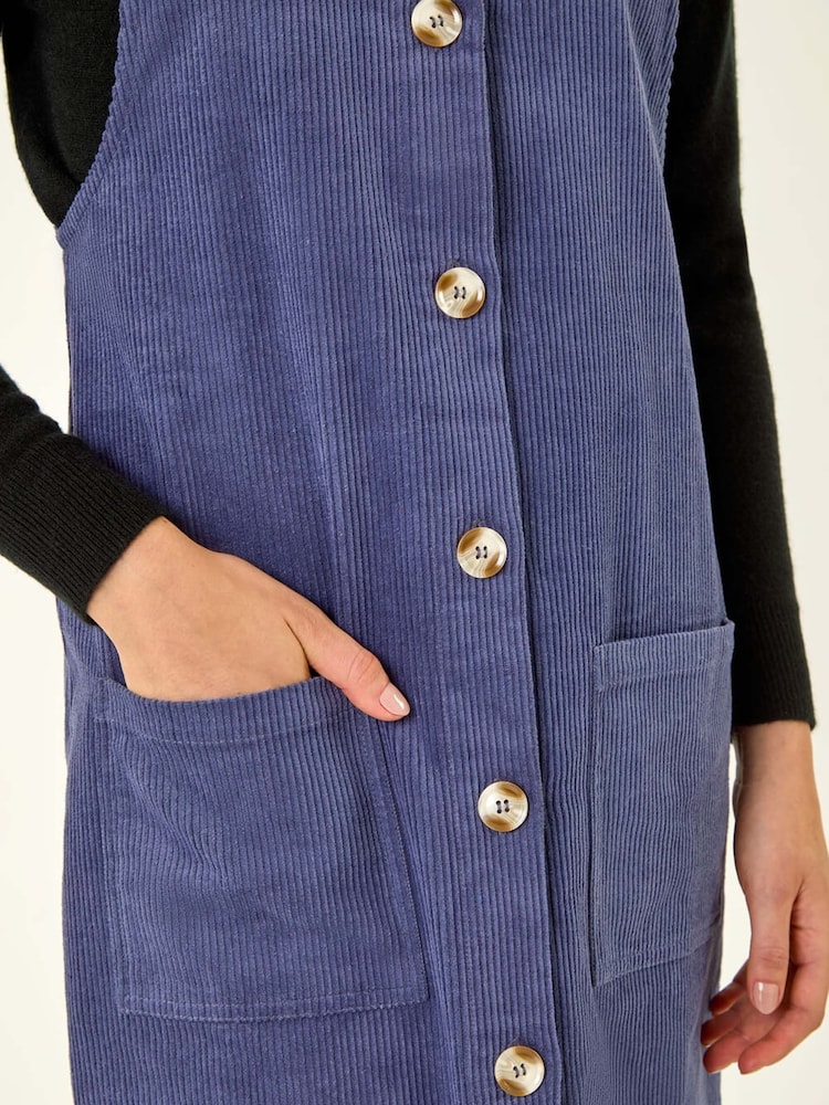 Roman Blue Corduroy Pinafore Midi Dress - Image 5 of 5 Roman Blue Corduroy Pinafore Midi Dress - Image 5 of 5