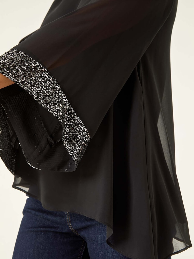 Roman Metallic Asymmetric Sequin Cuff Tunic Top - Image 5 of 5 Roman Metallic Asymmetric Sequin Cuff Tunic Top - Image 5 of 5