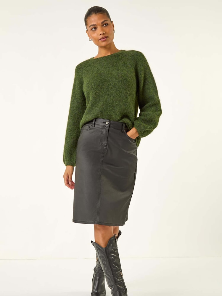 Roman Black Coated Stretch A-Line Skirt - Image 2 of 5