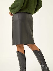 Roman Black Coated Stretch A-Line Skirt - Image 4 of 5