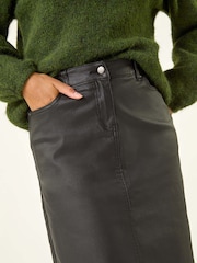Roman Black Coated Stretch A-Line Skirt - Image 5 of 5