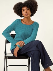 Roman Blue Textured Bubble Crepe Lettuce Edge T-Shirt - Image 3 of 5