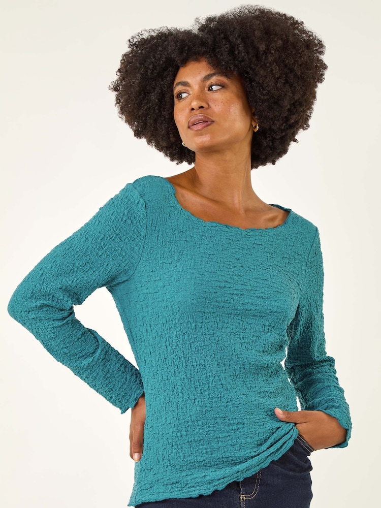 Roman Blue Textured Bubble Crepe Lettuce Edge T-Shirt - Image 5 of 5