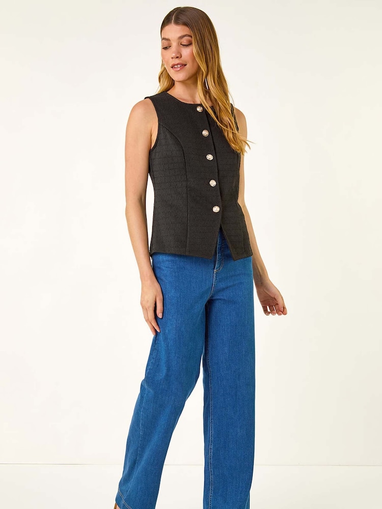 Roman Black Boucle Stretch Waistcoat - Image 1 of 5