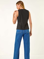 Roman Black Boucle Stretch Waistcoat - Image 2 of 5