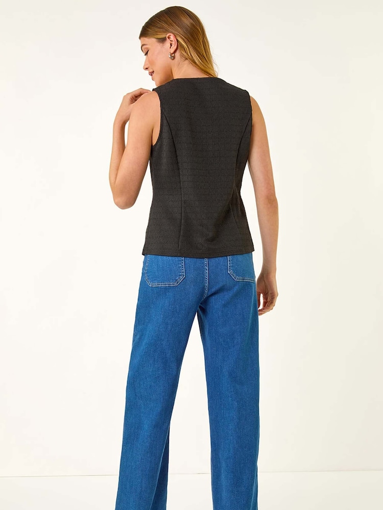 Roman Black Boucle Stretch Waistcoat - Image 2 of 5