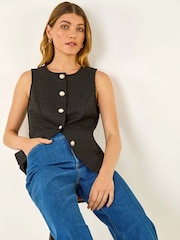 Roman Black Boucle Stretch Waistcoat - Image 3 of 5