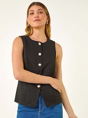 Roman Black Boucle Stretch Waistcoat - Image 4 of 5