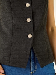 Roman Black Boucle Stretch Waistcoat - Image 5 of 5