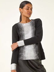Roman Black Foil Print Crew Neck Knit Jumper - Image 1 of 5