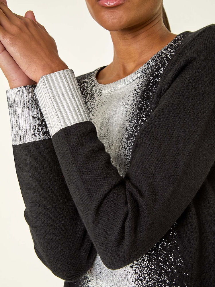 Roman Black Foil Print Crew Neck Knit Jumper - Image 5 of 5