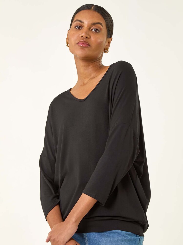 Roman Black V-Neck Jersey Stretch T-Shirt - Image 1 of 5 Roman Black V-Neck Jersey Stretch T-Shirt - Image 1 of 5