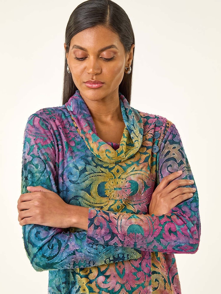 Roman Blue Textured Burnout Print T-Shirt - Image 5 of 5 Roman Blue Textured Burnout Print T-Shirt - Image 5 of 5