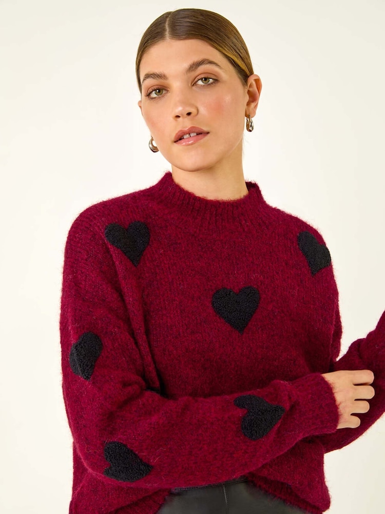 Roman Red Scattered Heart Knit Jumper - Image 1 of 5 Roman Red Scattered Heart Knit Jumper - Image 1 of 5